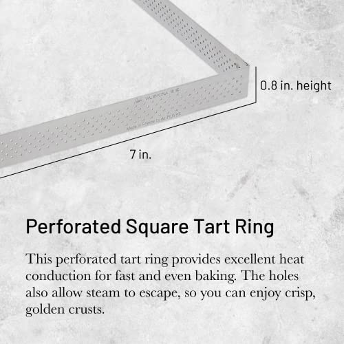 de Buyer Perforated Square Tart Ring - 7” x 7” x 0.8” - Perfect for Baking Beautifully Crisp Tarts - Easy to Use & Clean - Made in France - Image 2