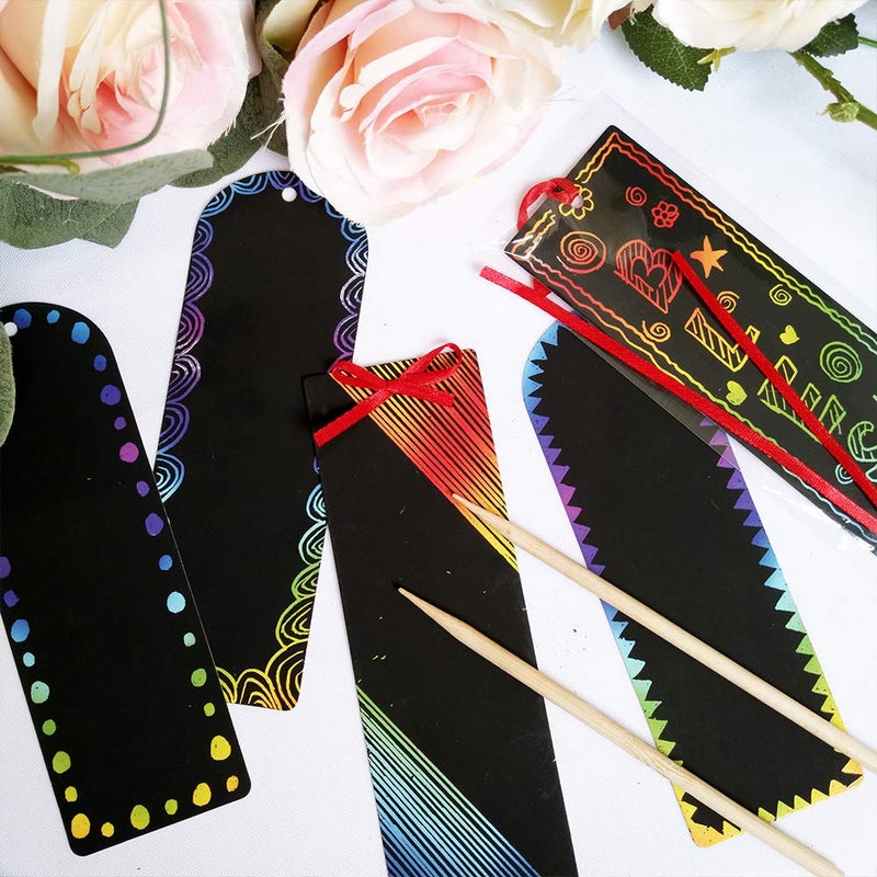 Supla 36 Set 2 Style Magic Scratch Rainbow Bookmarks Making Kit for Kids Students Party Favor Scratch Paper DIY Bookmarks Bulk with Scratching Tools Satin Ribbons for Classroom Activities - Image 4