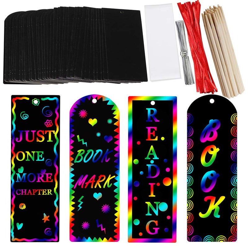 Supla 36 Set 2 Style Magic Scratch Rainbow Bookmarks Making Kit for Kids Students Party Favor Scratch Paper DIY Bookmarks Bulk with Scratching Tools Satin Ribbons for Classroom Activities - Image 1