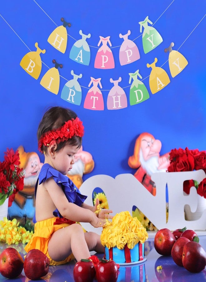 بيديد لافتة عيد ميلاد سعيد بفستان الأميرة - ديكورات حفلات عيد ميلاد الأميرة، لافتة حفلات الشواء الأولى/الأولى، لافتة دعامة للصور (الأميرة-1) - Image 4