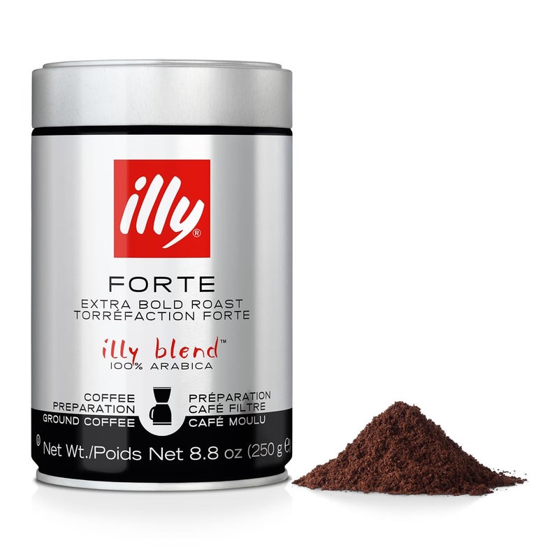 Illy Coffee, Ground Drip Forte, Extra Dark Roast, 100% Arabica Bean Bold Signature Italian Blend, No Preservatives, 8.8 Ounce (Pack Of 1) - Image 1