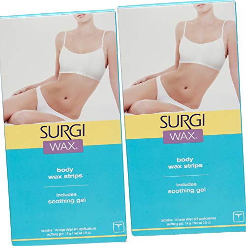 Surgiwax  14 Double Sided Body Wax Strips with Soothing Gel for Soft Smooth Silky Hairfree skin up to 6 weeks x 2 Pack