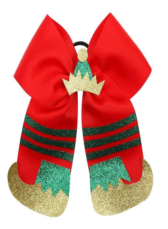 BBTDIN Christmas Cheer Bow Red Green White Hair Bowknot Ponytail Holder BHC05 (A2-Red) - Image 4