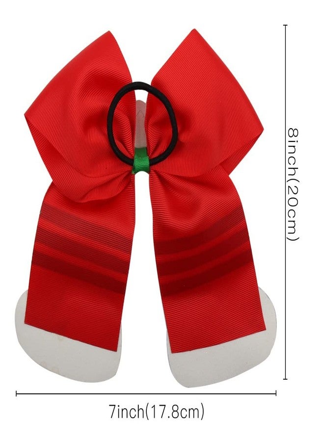 BBTDIN Christmas Cheer Bow Red Green White Hair Bowknot Ponytail Holder BHC05 (A2-Red) - Image 3