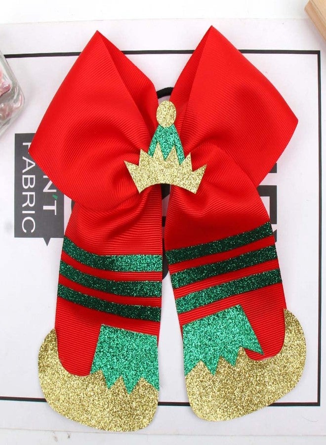 BBTDIN Christmas Cheer Bow Red Green White Hair Bowknot Ponytail Holder BHC05 (A2-Red) - Image 2