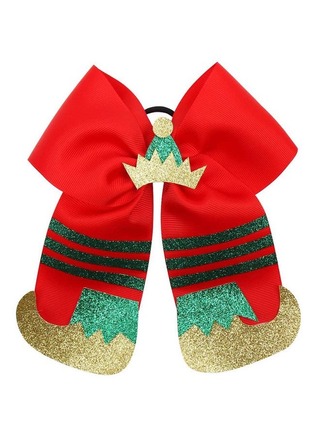 BBTDIN Christmas Cheer Bow Red Green White Hair Bowknot Ponytail Holder BHC05 (A2-Red) - Image 1