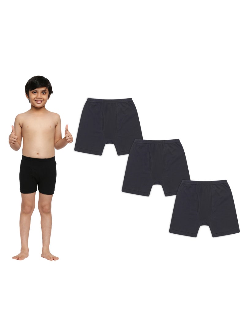 BYC BOY'S COTTON BOXER SHORT BRIEF (PACK OF 3) - BLACK  - Image 1