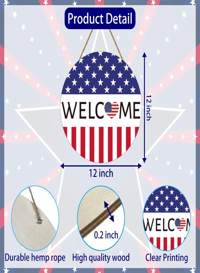 YUNKKIN 4th of July Decorations Patriotic Wreath American Flag Heart Welcome Sign Wooden 4th of July Wreaths for Front Door Decorations for Memorial Day Fourth of July Wall Indoor Home Decor - Image 2