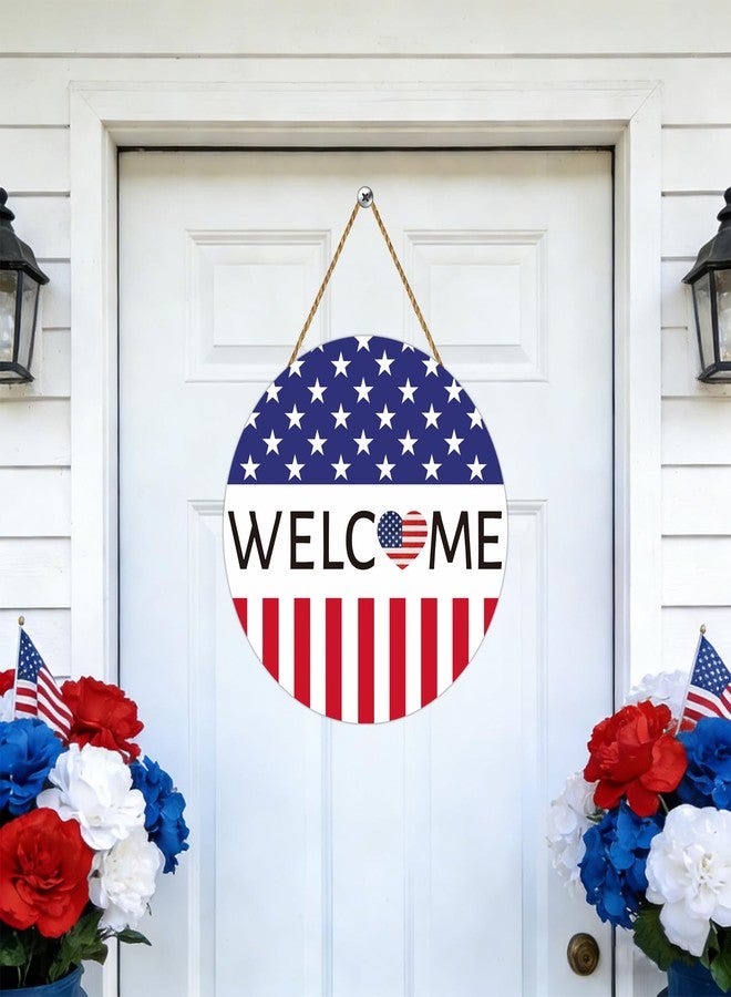YUNKKIN 4th of July Decorations Patriotic Wreath American Flag Heart Welcome Sign Wooden 4th of July Wreaths for Front Door Decorations for Memorial Day Fourth of July Wall Indoor Home Decor - Image 3