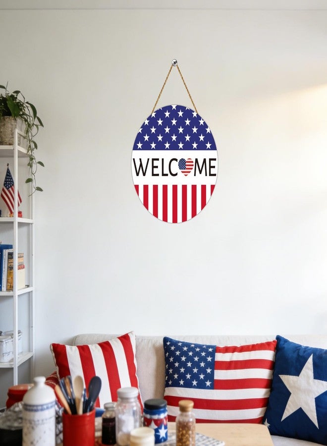YUNKKIN 4th of July Decorations Patriotic Wreath American Flag Heart Welcome Sign Wooden 4th of July Wreaths for Front Door Decorations for Memorial Day Fourth of July Wall Indoor Home Decor - Image 4
