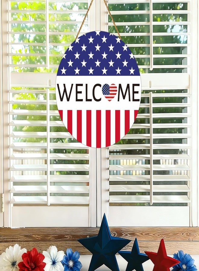 YUNKKIN 4th of July Decorations Patriotic Wreath American Flag Heart Welcome Sign Wooden 4th of July Wreaths for Front Door Decorations for Memorial Day Fourth of July Wall Indoor Home Decor - Image 5