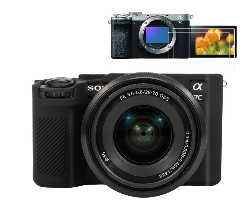 Pocoukate Case for Sony Alpha 7C II / 7CR Camera, Soft Silicone Protective Cover Skin with A7C II / A7CR Screen Protector Accessories for Sony Alpha 7C II/Alpha 7CR Silicone Case - Black - Image 1