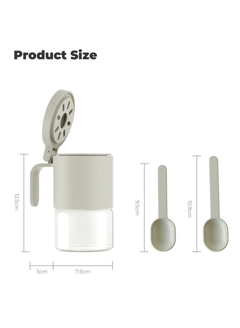 SYOSI Spice Jars with Spoons, Set of 2 Mini 10oz 300ml Glass Containers for Salt, Sugar, Peppers, Chili, Seasoning Storage Jars with Flapper Caps for Kitchen  - Image 4