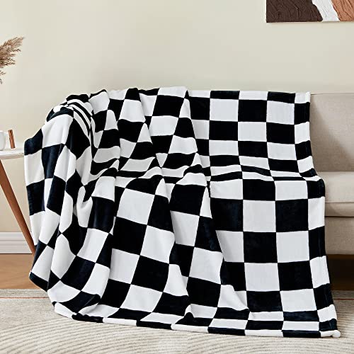 BEDELITE Checkered Throw Blanket for Couch, Soft & Cozy Fleece Flannel Blanket with Checkerboard Grid Home Decor, Checkered Black, 50x60 Inches - Image 1
