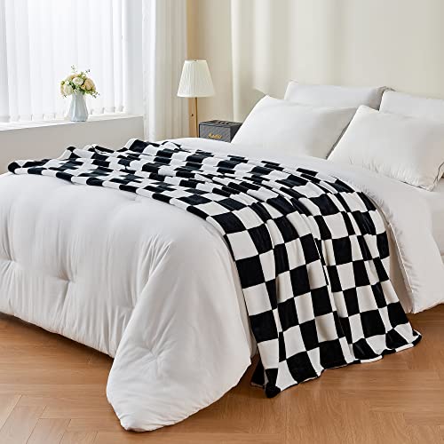 BEDELITE Checkered Throw Blanket for Couch, Soft & Cozy Fleece Flannel Blanket with Checkerboard Grid Home Decor, Checkered Black, 50x60 Inches - Image 3