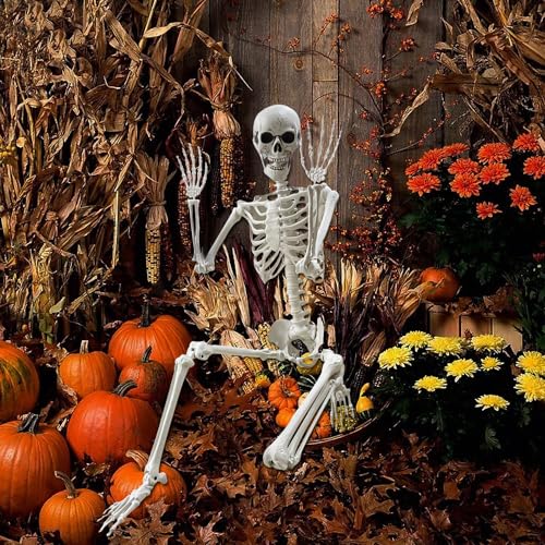 Lodou 5.4Ft Posable Life Size Human Adult Skeletons Plastic Human Bones with Movable Joints for Halloween Decoration - Image 2