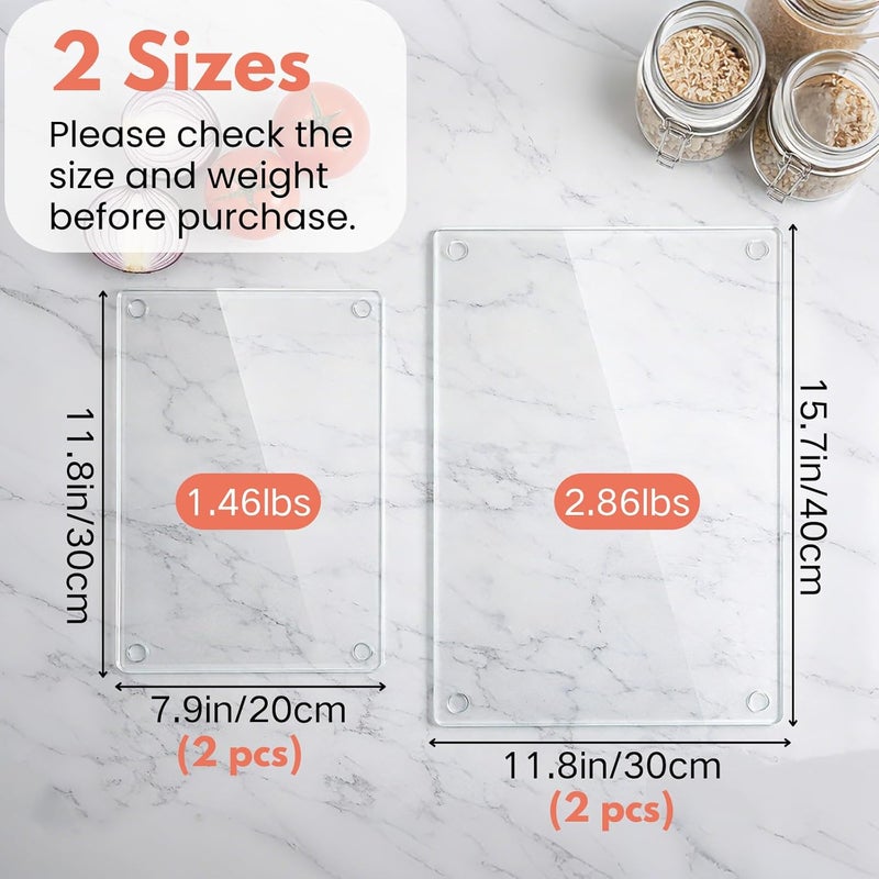 Hacaroa 4 Pack Tempered Glass Cutting Board with Rubber Feet, Rectangle Non-slip Chopping Board, Long Lasting Clear Glass Tray for Kitchen Countertop, Table, Shatter-Resistant, Heat-Resistant, 2 Size - Image 2
