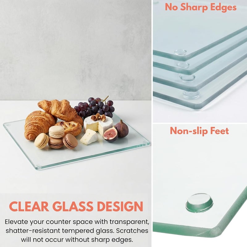Hacaroa 4 Pack Tempered Glass Cutting Board with Rubber Feet, Rectangle Non-slip Chopping Board, Long Lasting Clear Glass Tray for Kitchen Countertop, Table, Shatter-Resistant, Heat-Resistant, 2 Size - Image 3