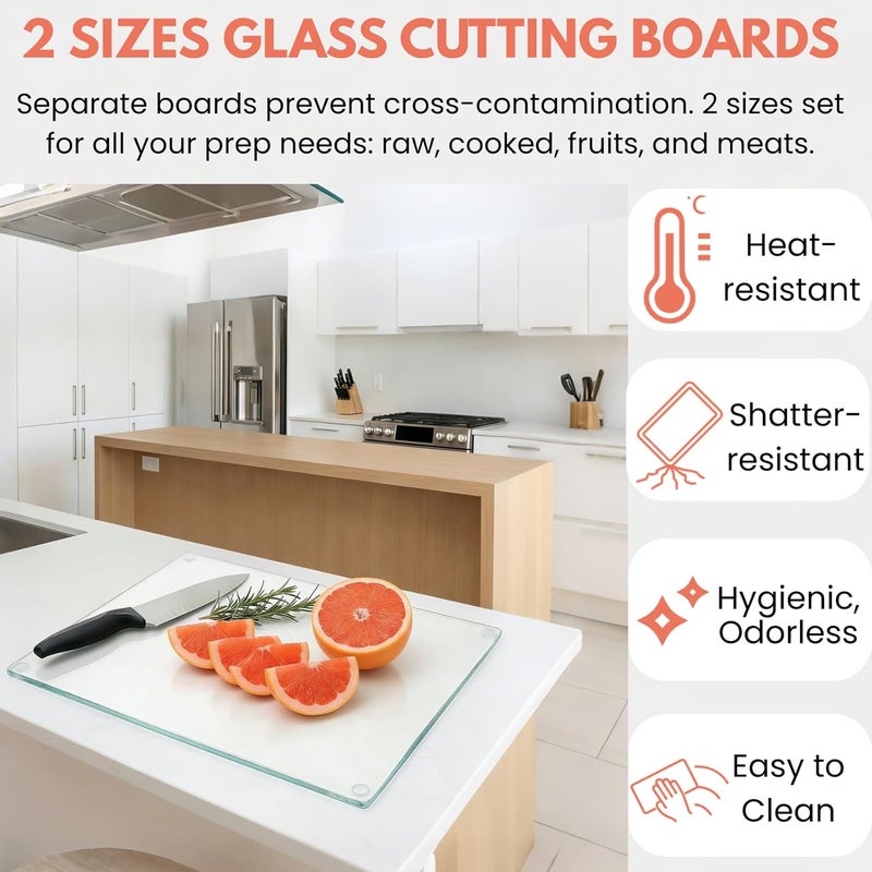 Hacaroa 4 Pack Tempered Glass Cutting Board with Rubber Feet, Rectangle Non-slip Chopping Board, Long Lasting Clear Glass Tray for Kitchen Countertop, Table, Shatter-Resistant, Heat-Resistant, 2 Size - Image 4