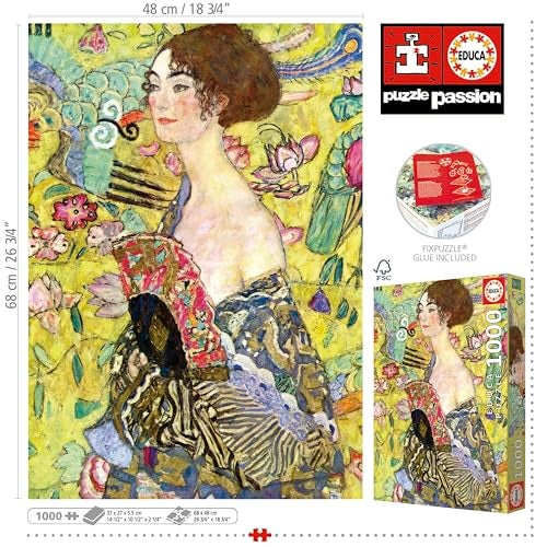 Educa - Lady with a Fan, Gustav Klimt | 1000 Piece Puzzle for Adults. Measurements: 18,89" x 26,77". 14 Years Old (19932) - Image 3
