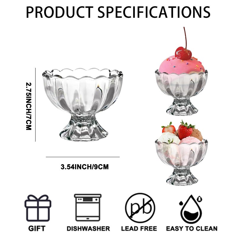CHPINDAM Vintage Glass Dessert Bowls, Ice Cream cups, 5oz Dessert cups, for Sundae, Fruit, Ice Cream, Pudding, small snacks,Condiment (6) - Image 2