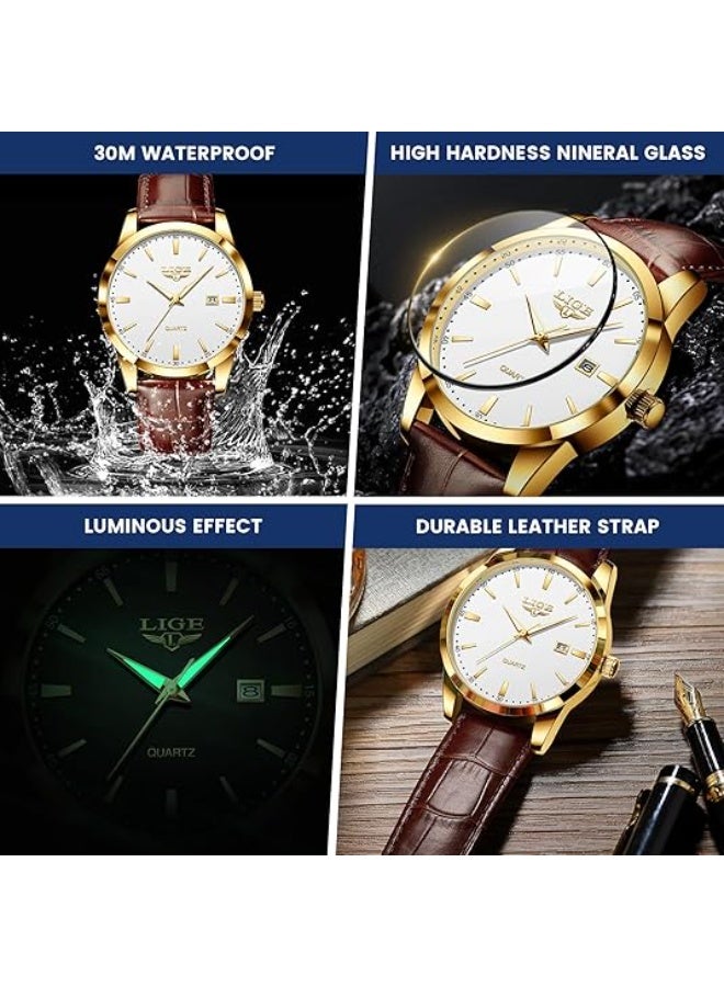 LIGE ساعات LIGE للرجال مقاومة للماء تناظرية فاخرة عتيقة كرونوغراف تناظرية كاجوال جلد بني فولاذ مقاوم للصدأ حركة كوارتز فريدة عتيقة مضيئة أنيقة ساعة معصم رجالية عرض التاريخ - Image 5