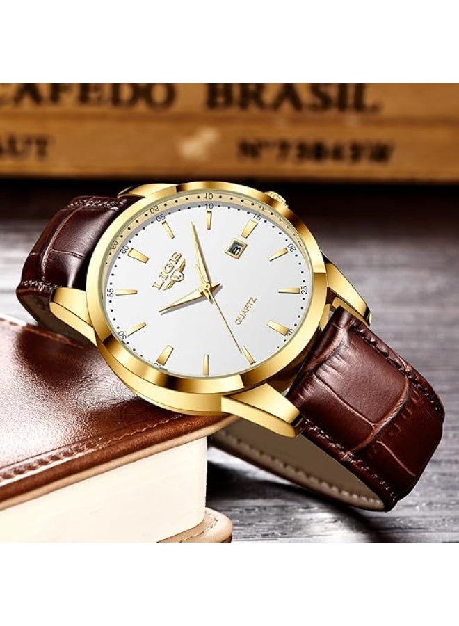 LIGE ساعات LIGE للرجال مقاومة للماء تناظرية فاخرة عتيقة كرونوغراف تناظرية كاجوال جلد بني فولاذ مقاوم للصدأ حركة كوارتز فريدة عتيقة مضيئة أنيقة ساعة معصم رجالية عرض التاريخ - Image 4