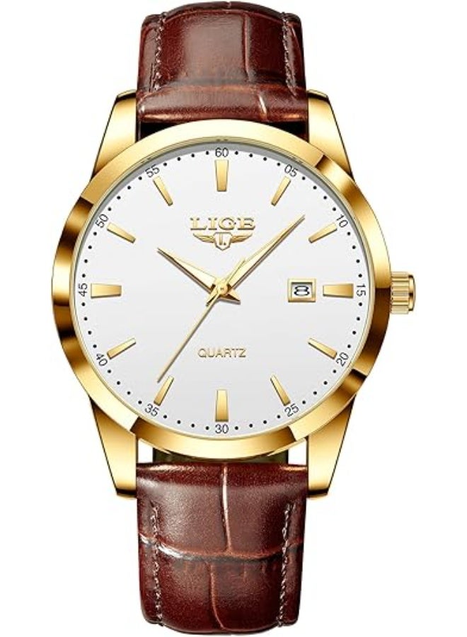 LIGE ساعات LIGE للرجال مقاومة للماء تناظرية فاخرة عتيقة كرونوغراف تناظرية كاجوال جلد بني فولاذ مقاوم للصدأ حركة كوارتز فريدة عتيقة مضيئة أنيقة ساعة معصم رجالية عرض التاريخ - Image 1