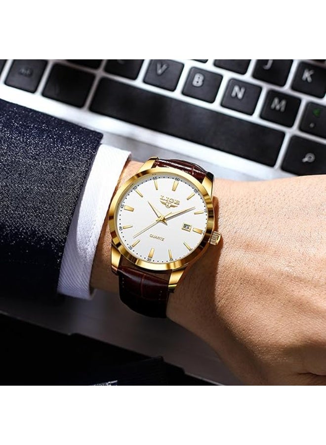 LIGE ساعات LIGE للرجال مقاومة للماء تناظرية فاخرة عتيقة كرونوغراف تناظرية كاجوال جلد بني فولاذ مقاوم للصدأ حركة كوارتز فريدة عتيقة مضيئة أنيقة ساعة معصم رجالية عرض التاريخ - Image 3