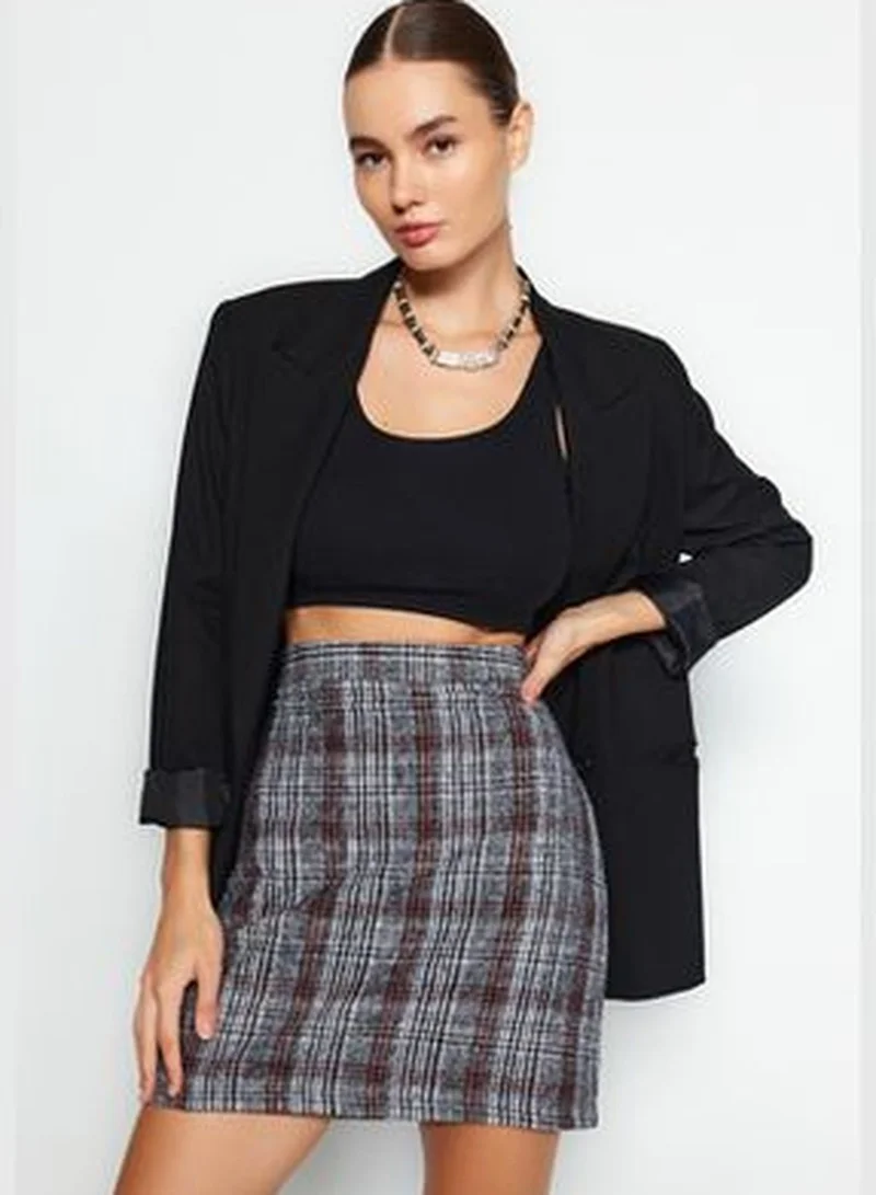trendyol Black Checkered Patterned Mini Woven Skirt TWOAW20ET0120