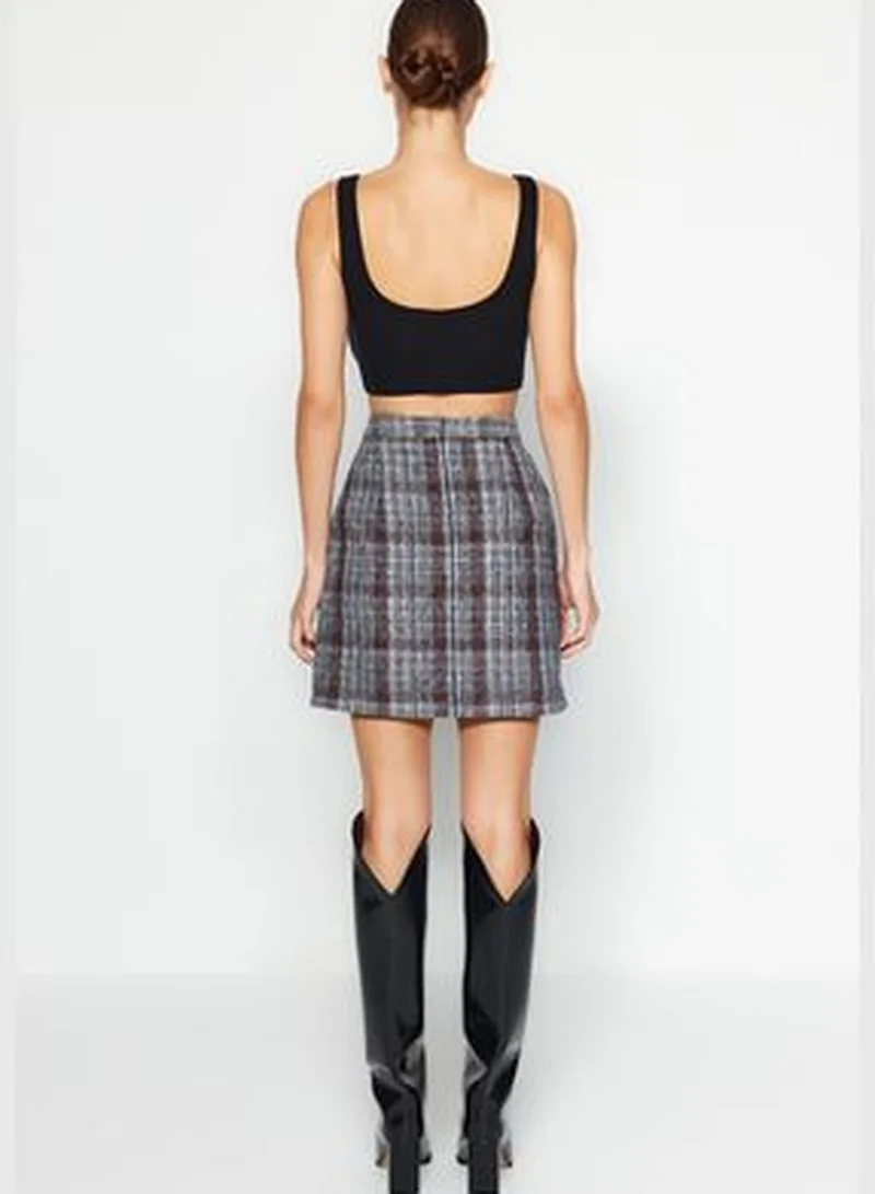 trendyol Black Checkered Patterned Mini Woven Skirt TWOAW20ET0120