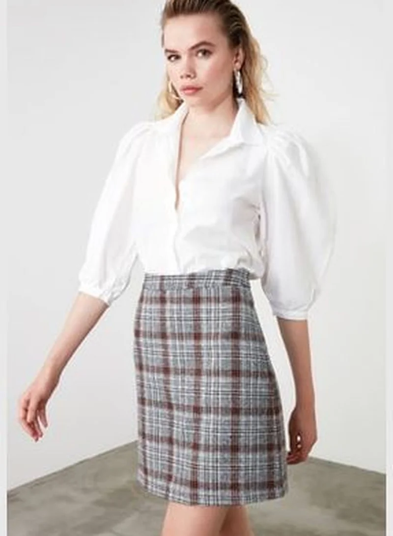trendyol Black Checkered Patterned Mini Woven Skirt TWOAW20ET0120