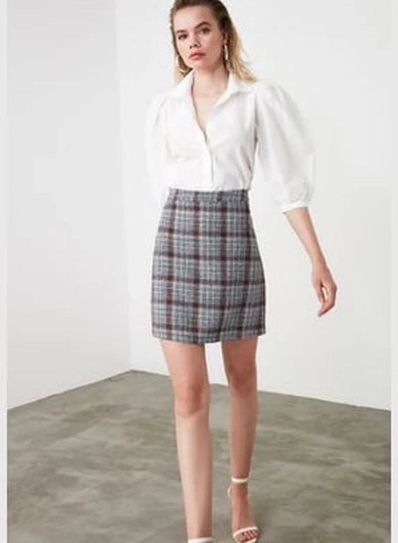 trendyol Black Checkered Patterned Mini Woven Skirt TWOAW20ET0120