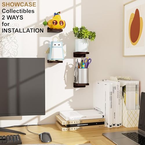UHUD CRAFTS Small Floating Shelves, Set of 3 Shelves for Wall Decor & Storage | Wall Mounted Home Decor Small Wall Shelf | Mini Display Shelf for Living Room, Bathroom, Kitchen & Bedroom Decor - Brown - Image 5