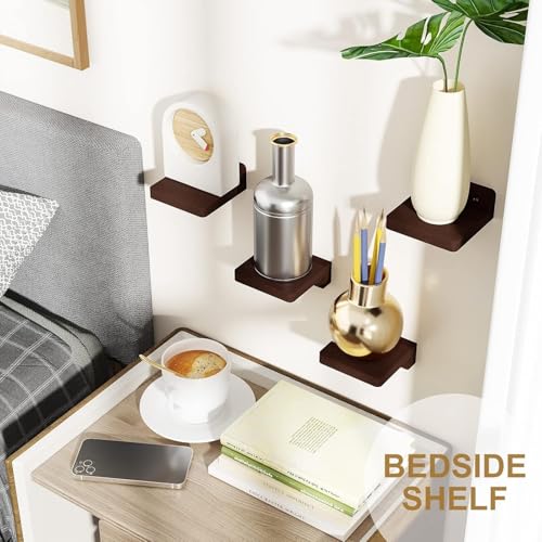 UHUD CRAFTS Small Floating Shelves, Set of 3 Shelves for Wall Decor & Storage | Wall Mounted Home Decor Small Wall Shelf | Mini Display Shelf for Living Room, Bathroom, Kitchen & Bedroom Decor - Brown - Image 2