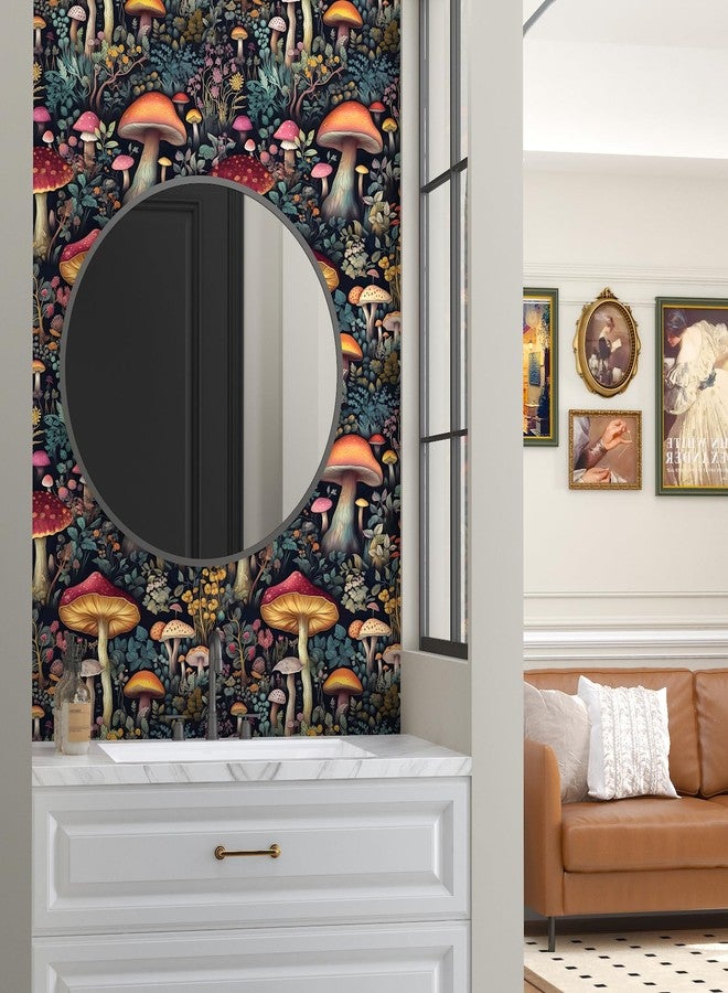 BOKEBEVE Blavk Colorful Mushroom Contact Paper Floral Wallpaper Peel and Stick Vintage Wall Paper for Backsplash Kitchen Cabinet Removable Waterproof 17.5 x 118In - Image 3