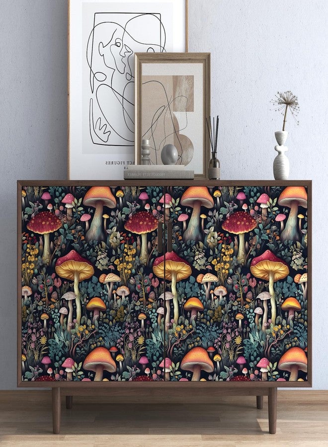 BOKEBEVE Blavk Colorful Mushroom Contact Paper Floral Wallpaper Peel and Stick Vintage Wall Paper for Backsplash Kitchen Cabinet Removable Waterproof 17.5 x 118In - Image 5