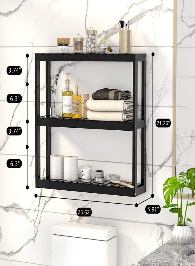 Domax Bamboo Bathroom Shelf 3-Tier Wall Mount Storage Rack Multifunctional Adjustable Layer Free Standing Over Toilet Utility Shelves Living Room Kitchen (Black) - Image 4