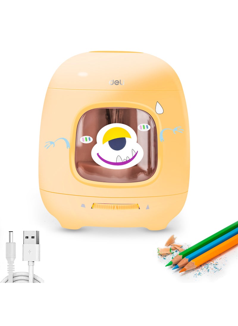Deli Deli VA13 Electric Pencil Sharpener with 3 Adjustable Tips, 5000+ Sharpening Capacity, Dual Power & Non-Slip Base - Yellow  - Image 1