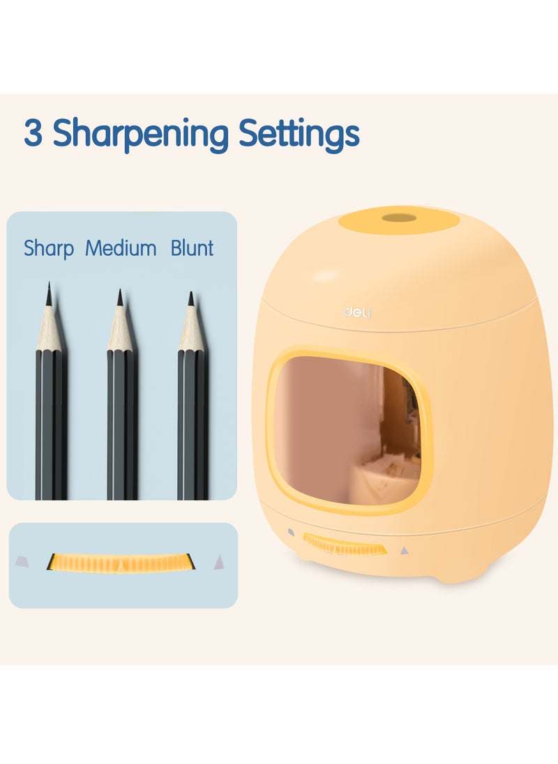 Deli Deli VA13 Electric Pencil Sharpener with 3 Adjustable Tips, 5000+ Sharpening Capacity, Dual Power & Non-Slip Base - Yellow  - Image 3