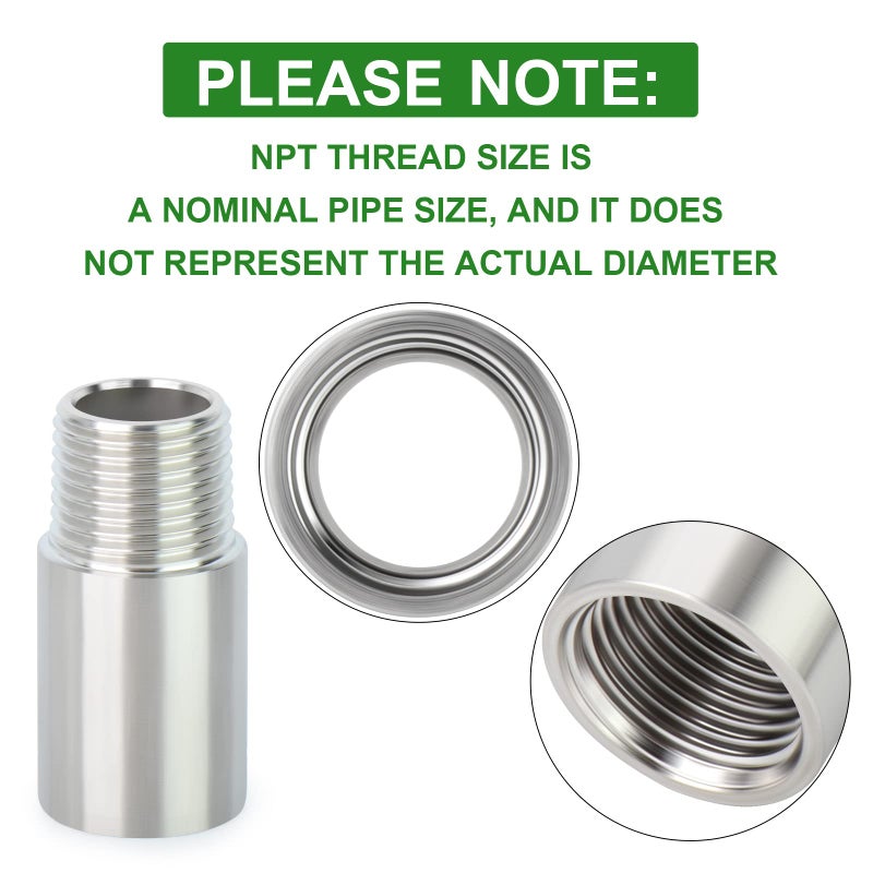 TAISHER 2PCS Stainless Steel Pipe Fittings, 1/2" NPT Male x 1/2" NPT Female Threaded, 2" Length Thickened Nipple Cast Pipe - Image 3