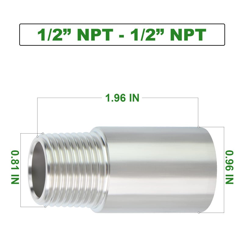 TAISHER 2PCS Stainless Steel Pipe Fittings, 1/2" NPT Male x 1/2" NPT Female Threaded, 2" Length Thickened Nipple Cast Pipe - Image 4