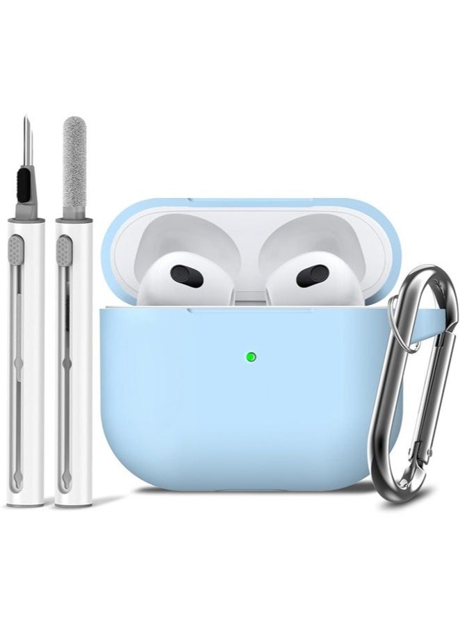 KENSUO Soft Silicone Protective Case Cover for AirPods 4 with Cleaner Kit and Keychain(Sky Blue) - Image 1