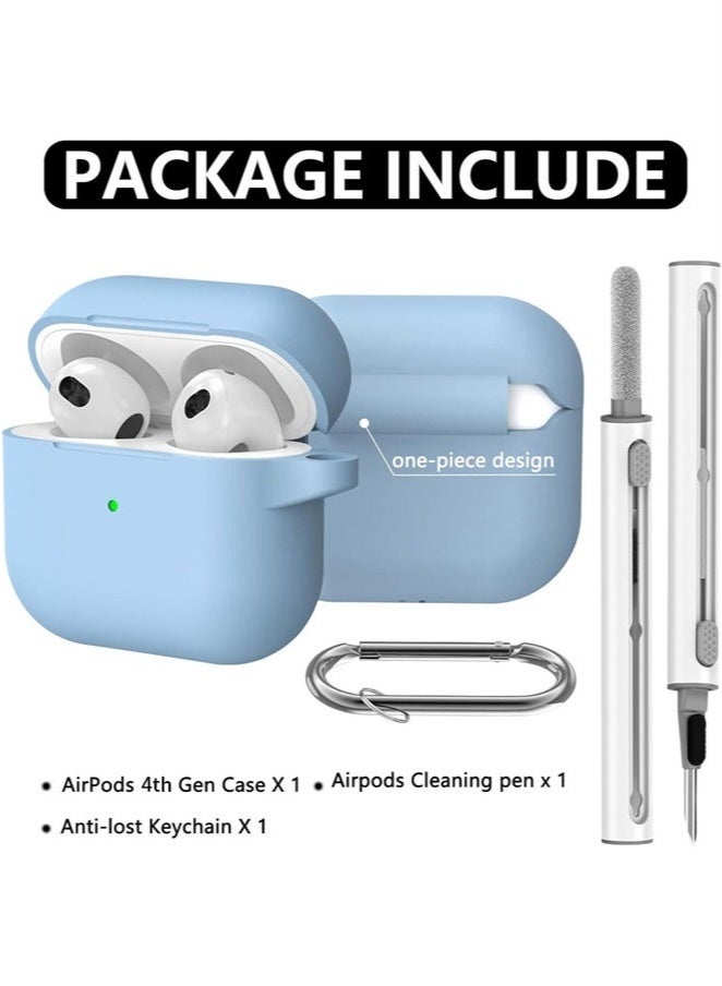 KENSUO Soft Silicone Protective Case Cover for AirPods 4 with Cleaner Kit and Keychain(Sky Blue) - Image 5