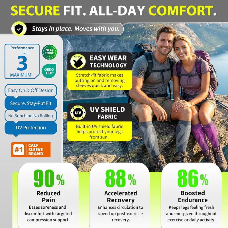 BLITZU Calf Sleeves (1 Pair) Power+ Compression Men and Women Performance Leg Guards. True Graduated Compression. Improves Circulation, Aids Muscle Recovery - Image 5