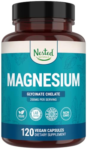 Nested Naturals Magnesium Glycinate Chelate 200mg Chelated Magnesium Supplement for Muscle Cramps Relaxation Sleep Support 100 Albion TRACCS Buffered Magnesium Glycinate 120 Vegan Capsules