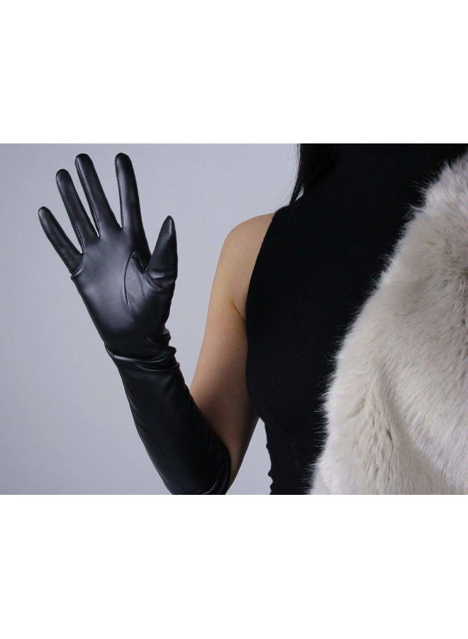 DooWay Women Long Gloves Faux Leather Over Elbow Length 20-inch PU Black Winter Warm Lining Full Finger Gloves - Image 5