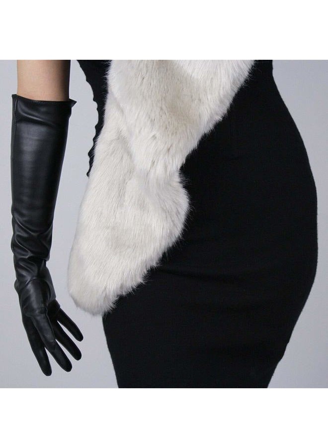 DooWay Women Long Gloves Faux Leather Over Elbow Length 20-inch PU Black Winter Warm Lining Full Finger Gloves - Image 3