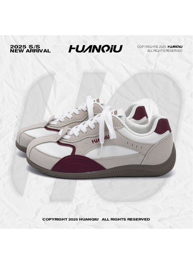 HUANQIU 2025 S/S New Arrival Retro Sneakers Unisex Beige & Burgundy Casual Daily Trainers - Image 1