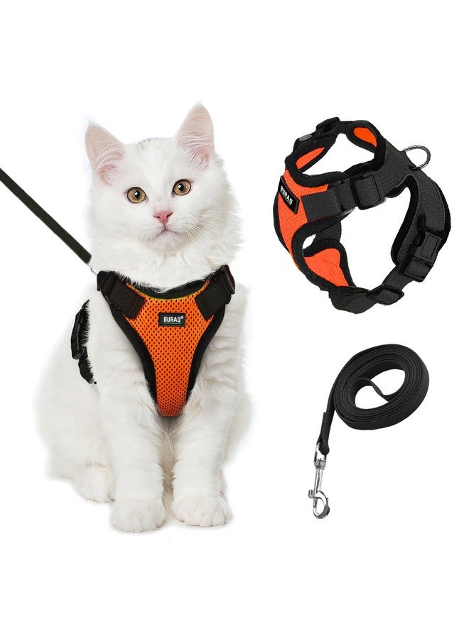 Buraq Pets Cat Harness with Leash for Outdoor, Walking, Escape Proof, Air Mesh Fabric, Easy Control, Adjustable & Durable Cat Leash with Harness for Small Medium & Large Cats (S - Orange) - Image 1